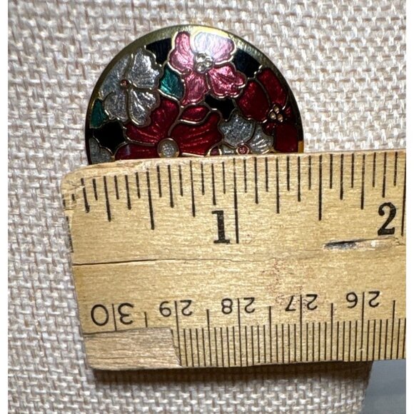 Celtic Sea Gems Gold Tone Enamel Floral Brooch Pin Red Silver Flowers 1.5" - Picture 7 of 8